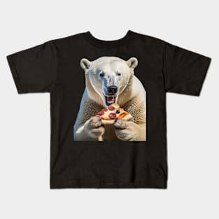 Polar bear eating pizza Kids T-Shirt